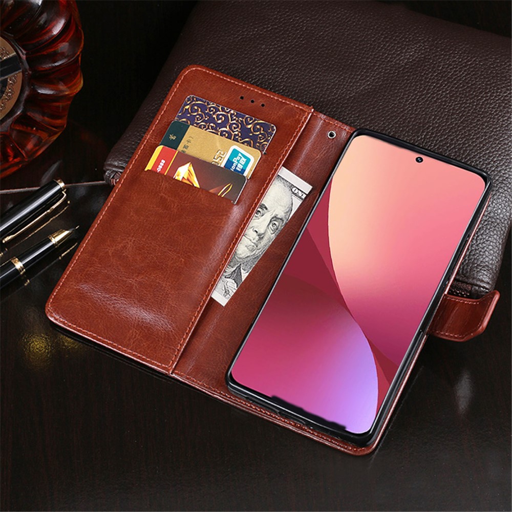 IDEWEI For Xiaomi 12 Pro Shockproof Crazy Horse Texture Cell Phone Flip Protective Cover PU Leather + TPU Stand Wallet Phone Case - Yellow-4
