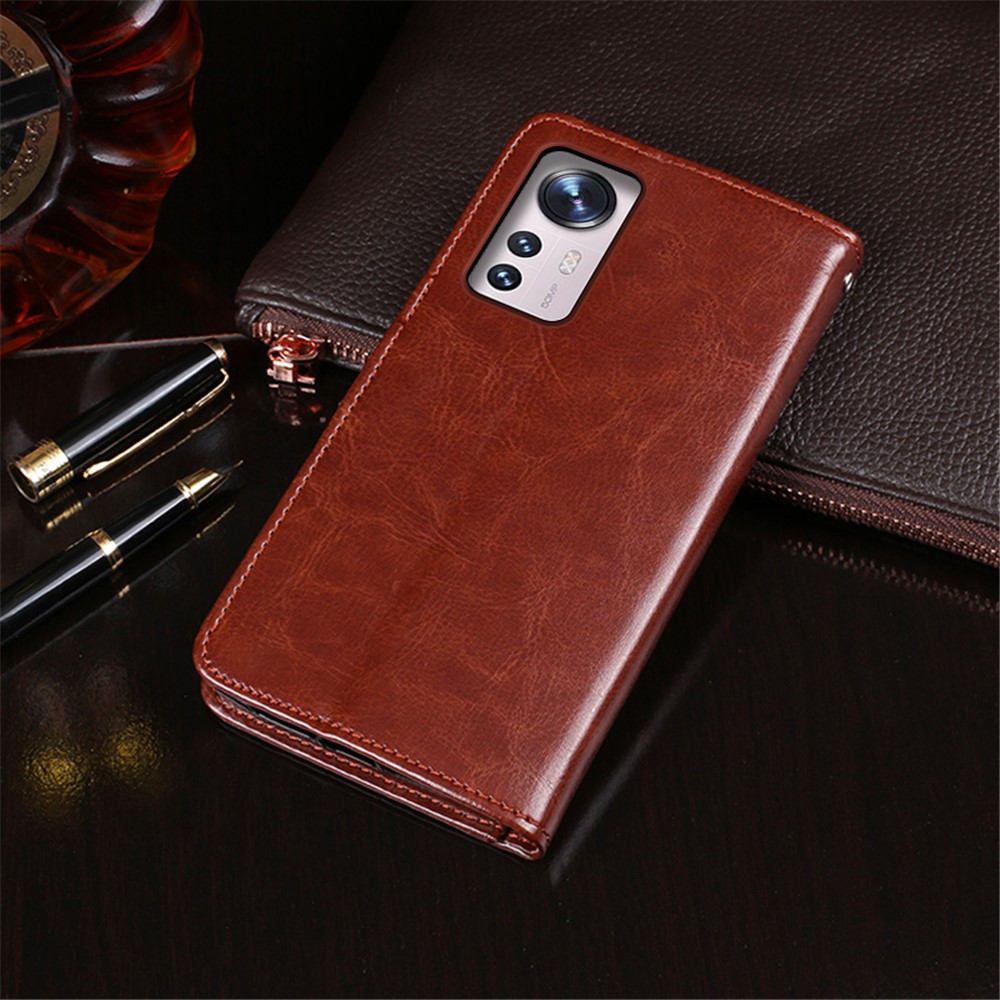 IDEWEI For Xiaomi 12 Pro Shockproof Crazy Horse Texture Cell Phone Flip Protective Cover PU Leather + TPU Stand Wallet Phone Case - Yellow-5