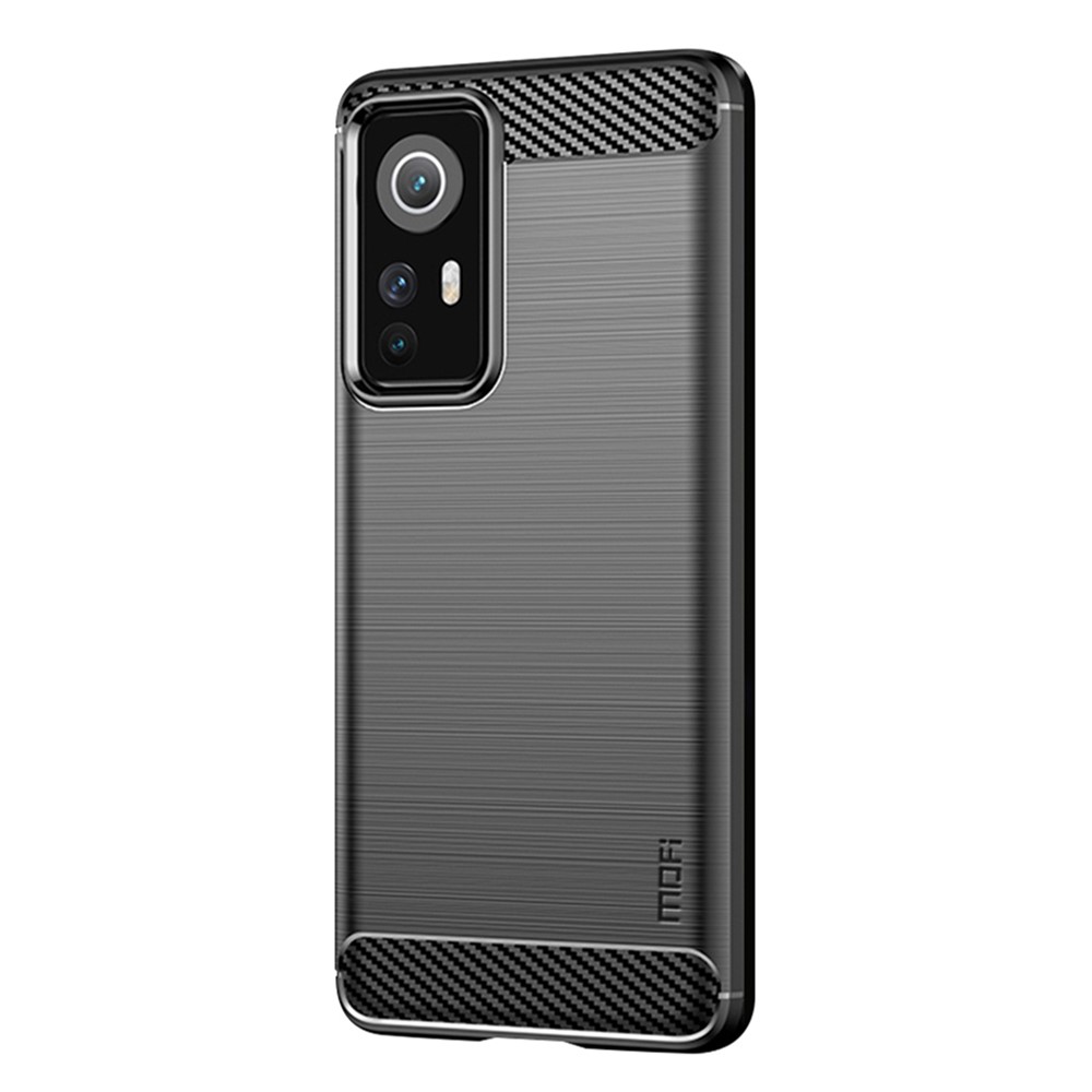 MOFI for Xiaomi 12/12X Phone Shell Carbon Fiber Texture Soft TPU Anti-scratch Brushed Surface Mobile Phone Case - Black-2