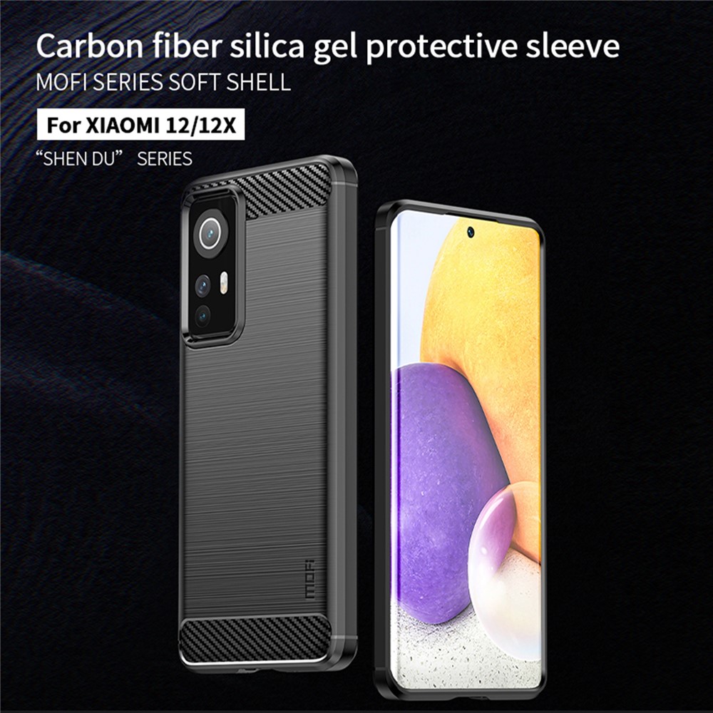 MOFI for Xiaomi 12/12X Phone Shell Carbon Fiber Texture Soft TPU Anti-scratch Brushed Surface Mobile Phone Case - Black-3