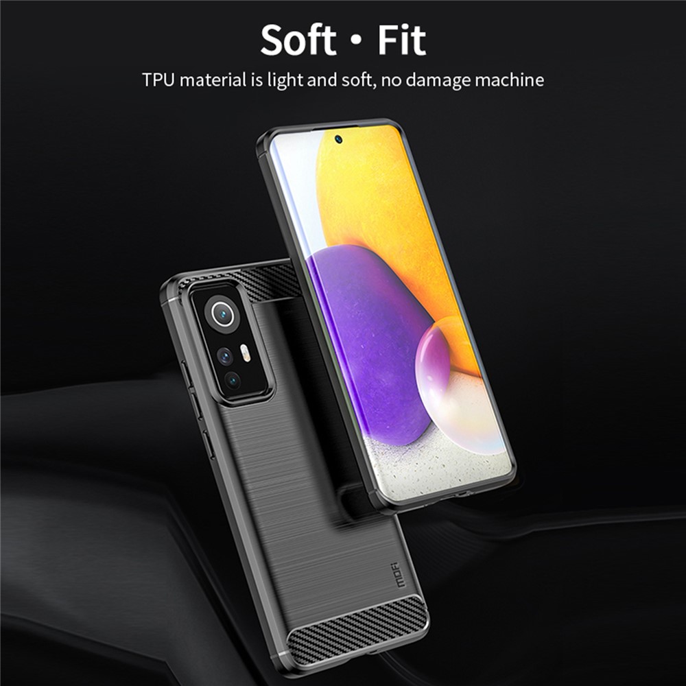 MOFI for Xiaomi 12/12X Phone Shell Carbon Fiber Texture Soft TPU Anti-scratch Brushed Surface Mobile Phone Case - Black-4