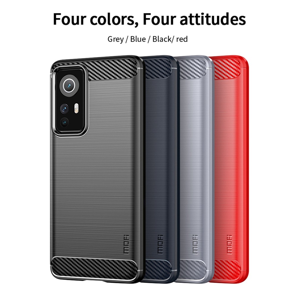 MOFI for Xiaomi 12/12X Phone Shell Carbon Fiber Texture Soft TPU Anti-scratch Brushed Surface Mobile Phone Case - Black-8