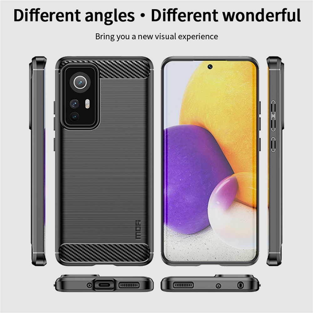 MOFI for Xiaomi 12/12X Phone Shell Carbon Fiber Texture Soft TPU Anti-scratch Brushed Surface Mobile Phone Case - Black-9