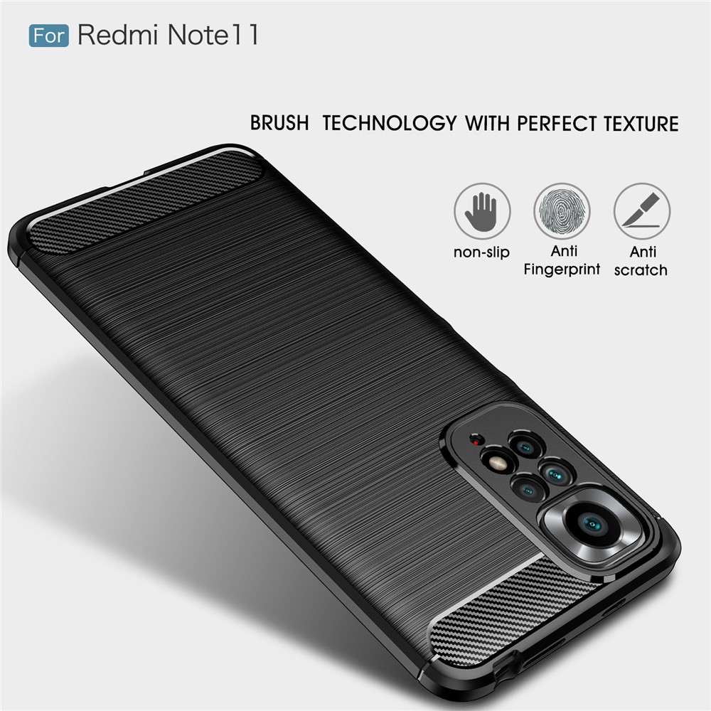For Xiaomi Redmi Note 11 4G (Qualcomm) Soft Skin Flexible TPU Case Carbon Fiber Texture Brushed Surface Anti-Scratch Anti-Fingerprint Phone Cover - Black-2