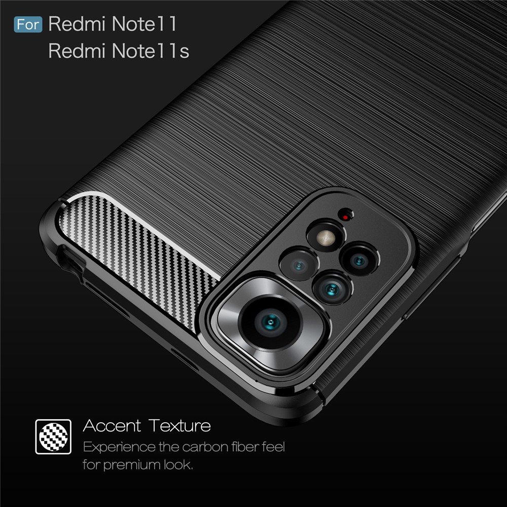 For Xiaomi Redmi Note 11 4G (Qualcomm) Soft Skin Flexible TPU Case Carbon Fiber Texture Brushed Surface Anti-Scratch Anti-Fingerprint Phone Cover - Black-3