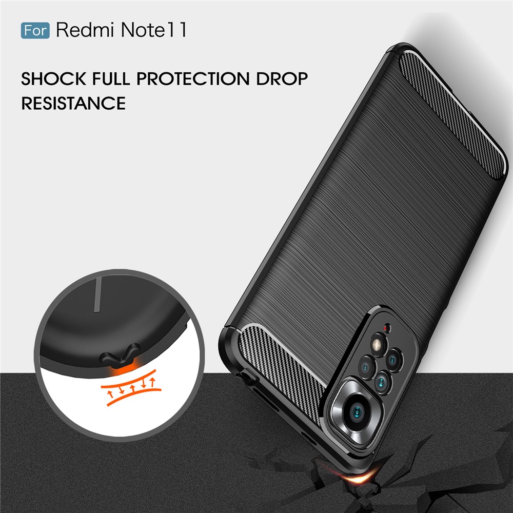 For Xiaomi Redmi Note 11 4G (Qualcomm) Soft Skin Flexible TPU Case Carbon Fiber Texture Brushed Surface Anti-Scratch Anti-Fingerprint Phone Cover - Black-5