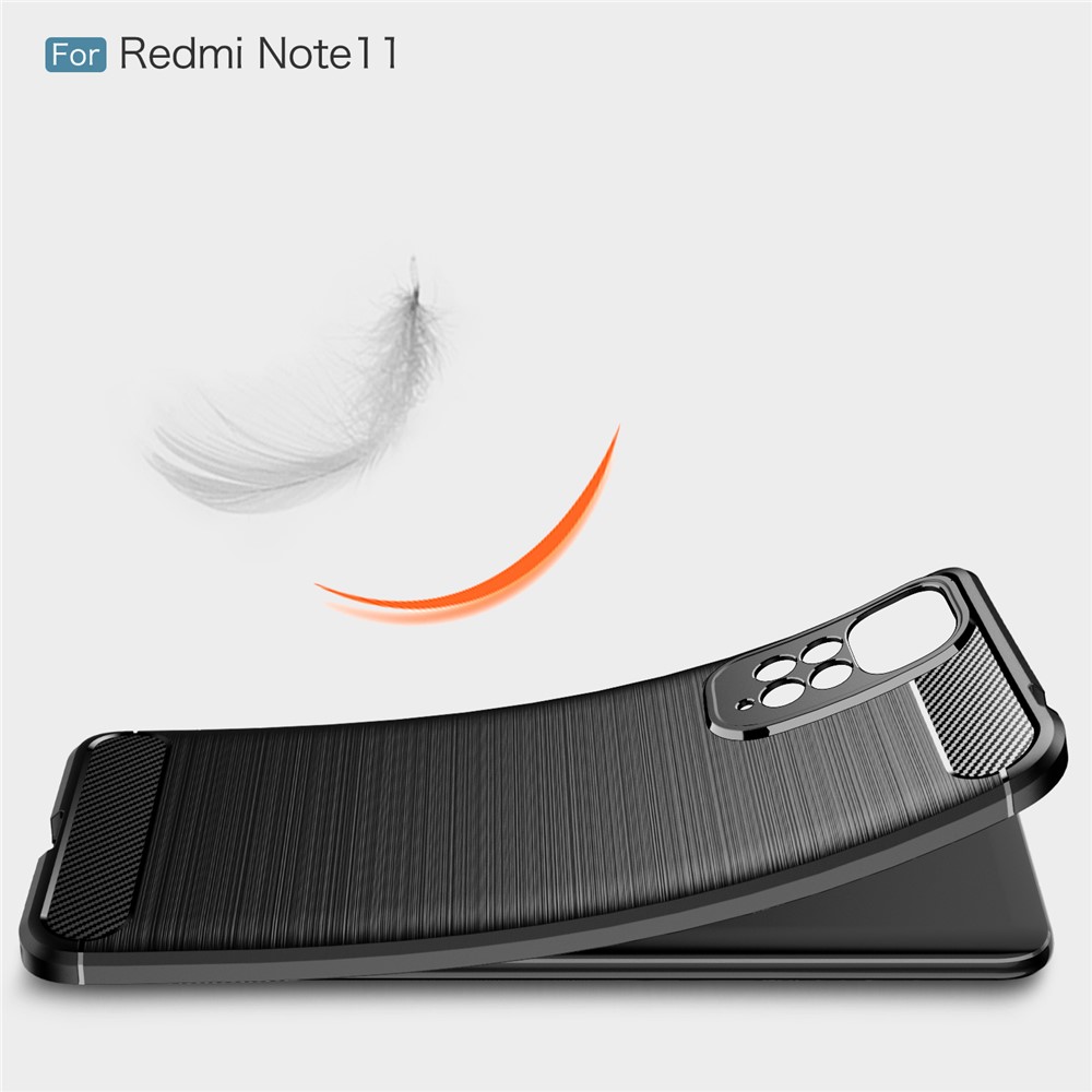 For Xiaomi Redmi Note 11 4G (Qualcomm) Soft Skin Flexible TPU Case Carbon Fiber Texture Brushed Surface Anti-Scratch Anti-Fingerprint Phone Cover - Black-6