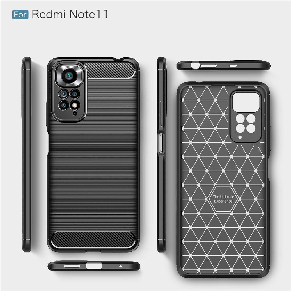 For Xiaomi Redmi Note 11 4G (Qualcomm) Soft Skin Flexible TPU Case Carbon Fiber Texture Brushed Surface Anti-Scratch Anti-Fingerprint Phone Cover - Black-8
