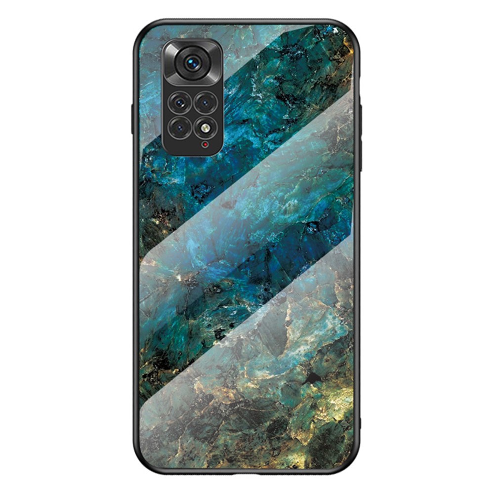 For Xiaomi Redmi Note 11 4G (Qualcomm) /Note 11S 4G Marble Pattern Shockproof Phone Case Tempered Glass + PC Back TPU Frame Shell - Emerald Marble-1