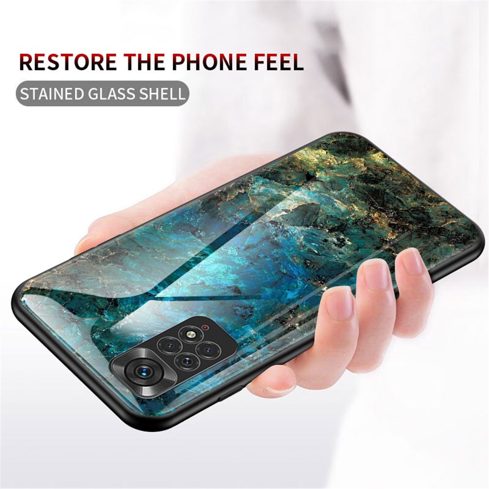For Xiaomi Redmi Note 11 4G (Qualcomm) /Note 11S 4G Marble Pattern Shockproof Phone Case Tempered Glass + PC Back TPU Frame Shell - White Marble-3