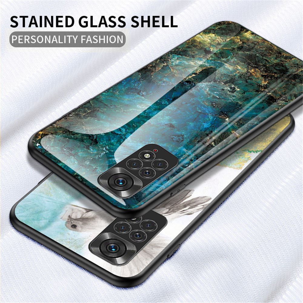 For Xiaomi Redmi Note 11 4G (Qualcomm) /Note 11S 4G Marble Pattern Shockproof Phone Case Tempered Glass + PC Back TPU Frame Shell - White Marble-6