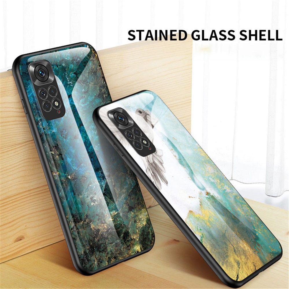 For Xiaomi Redmi Note 11 4G (Qualcomm) /Note 11S 4G Marble Pattern Shockproof Phone Case Tempered Glass + PC Back TPU Frame Shell - White Marble-7