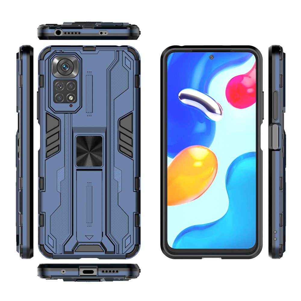 For Xiaomi Redmi Note 11 4G (Qualcomm)/Note 11S 4G Anti-fall Protection Soft TPU Hard PC Phone Case Kickstand Cover - Blue-6