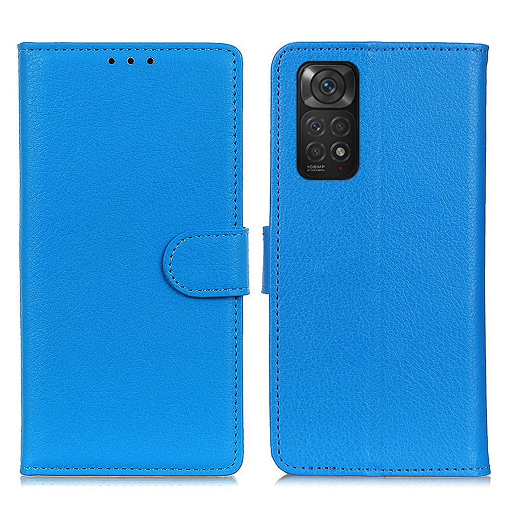 For Xiaomi Redmi Note 11 4G (Qualcomm)/Note 11S 4G Litchi Texture Wallet Stand PU Leather Cover Inner TPU Phone Case - Blue-1