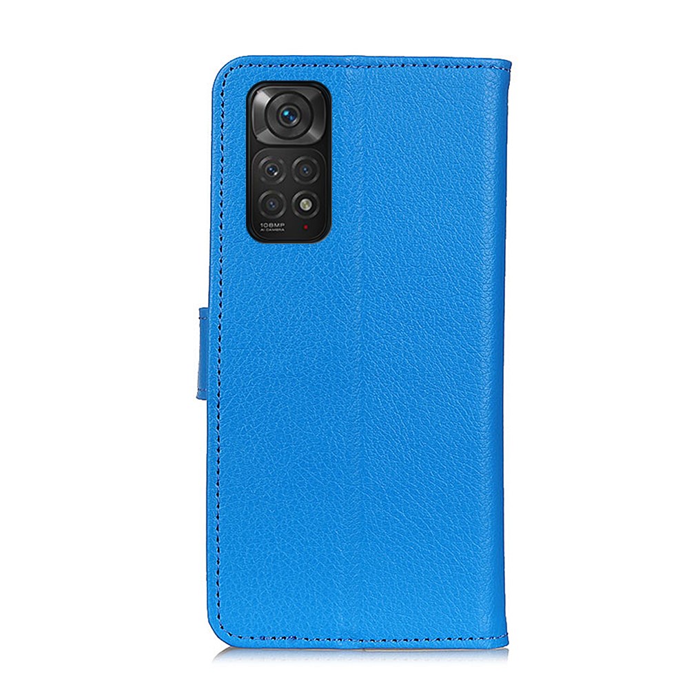 For Xiaomi Redmi Note 11 4G (Qualcomm)/Note 11S 4G Litchi Texture Wallet Stand PU Leather Cover Inner TPU Phone Case - Blue-3