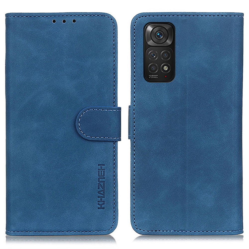 KHAZNEH For Xiaomi Redmi Note 11 4G (Qualcomm)/Note 11S 4G Vintage Leather Shockproof Wallet Case Phone Stand Cover - Blue-1