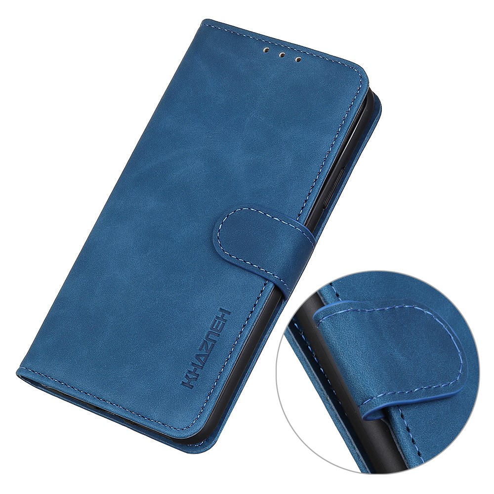 KHAZNEH For Xiaomi Redmi Note 11 4G (Qualcomm)/Note 11S 4G Vintage Leather Shockproof Wallet Case Phone Stand Cover - Blue-8