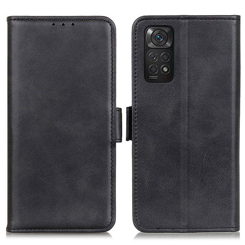 For Xiaomi Redmi Note 11S 4G / Redmi Note 11 4G (Qualcomm) Textured Leather Flip Folio Wallet Cover Stand Book Shockproof TPU Inner Shell - Black-1