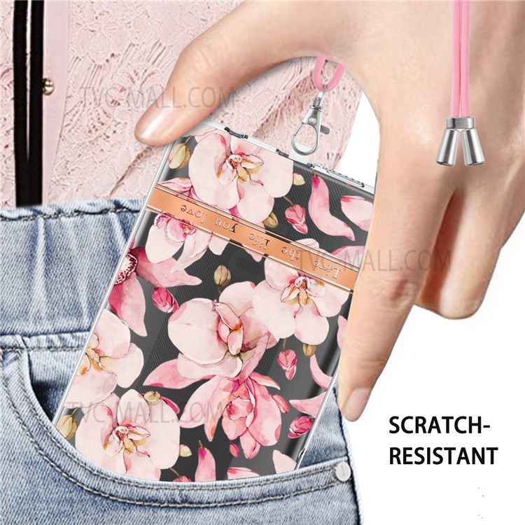 For Xiaomi Poco X3 NFC / Poco X3 / Poco X3 Pro YB IMD-9 Series Stylish Flower Pattern Case Electroplating IMD Flexible TPU Protective Cover with Lanyard - HC005 Pink Gardenia-5