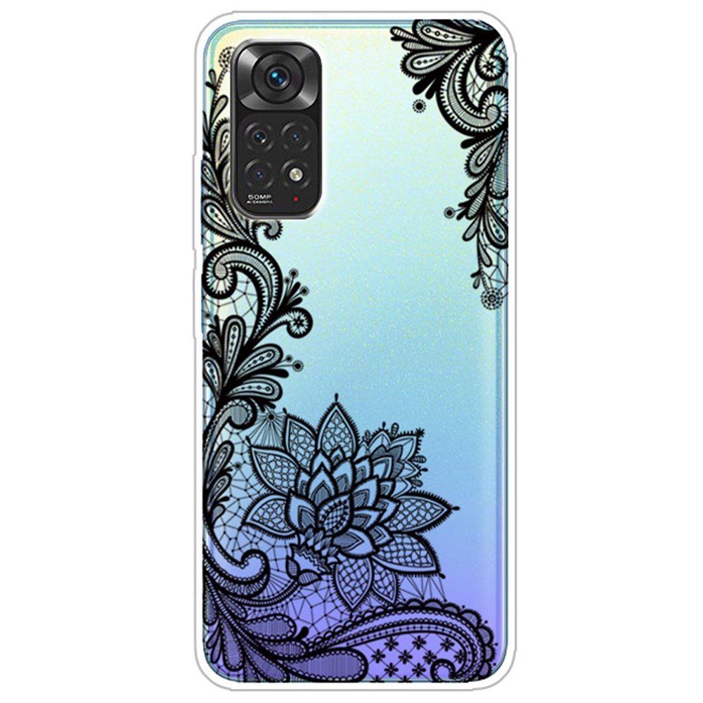 For Xiaomi Redmi Note 11S 4G / Redmi Note 11 4G (Qualcomm) IMD Workmanship Shockproof Soft TPU Slim Pattern Printing Design Back Case - Lace Flower-1