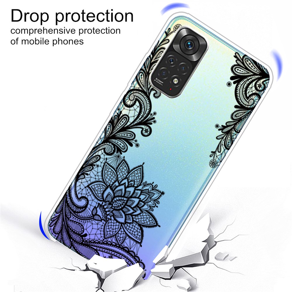 For Xiaomi Redmi Note 11S 4G / Redmi Note 11 4G (Qualcomm) IMD Workmanship Shockproof Soft TPU Slim Pattern Printing Design Back Case - Lace Flower-4