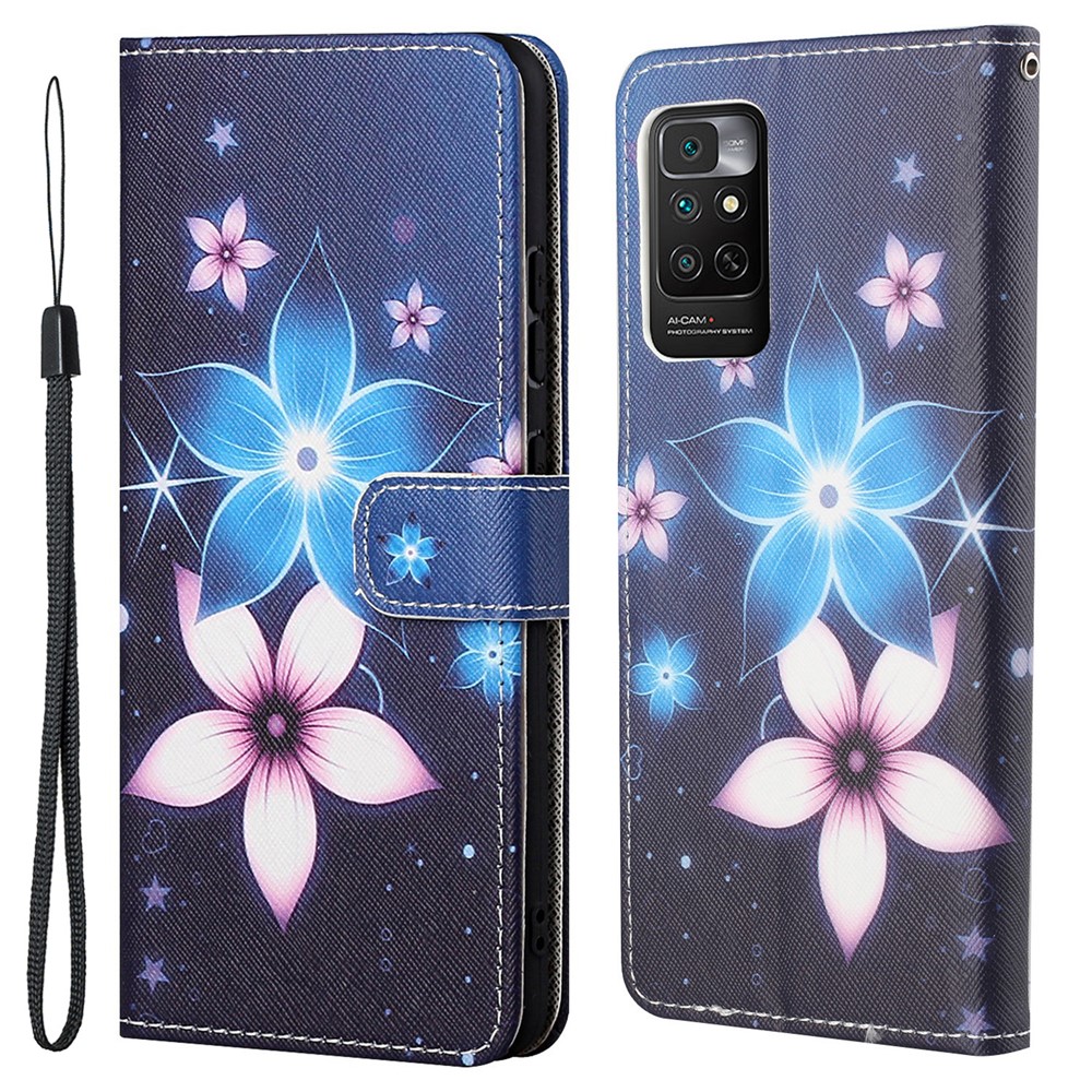 For Xiaomi Redmi Note 11 4G (Qualcomm) / Redmi Note 11S 4G PU Leather Pattern Printing Phone Cover Cross Texture Stand Wallet Magnetic Shockproof Case with Strap - Flowers-1