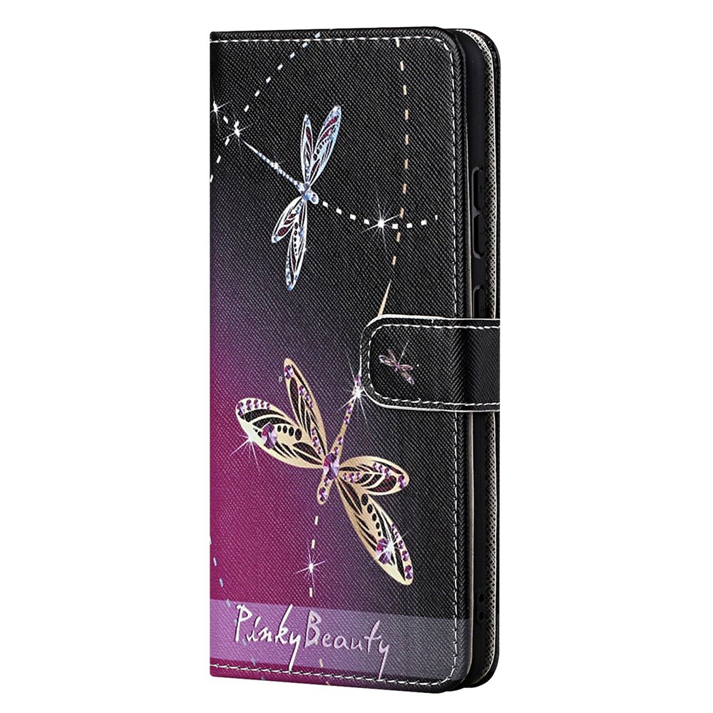 For Xiaomi Redmi Note 11 4G (Qualcomm) / Redmi Note 11S 4G PU Leather Pattern Printing Phone Cover Cross Texture Stand Wallet Magnetic Shockproof Case with Strap - Two Dragonflies-2