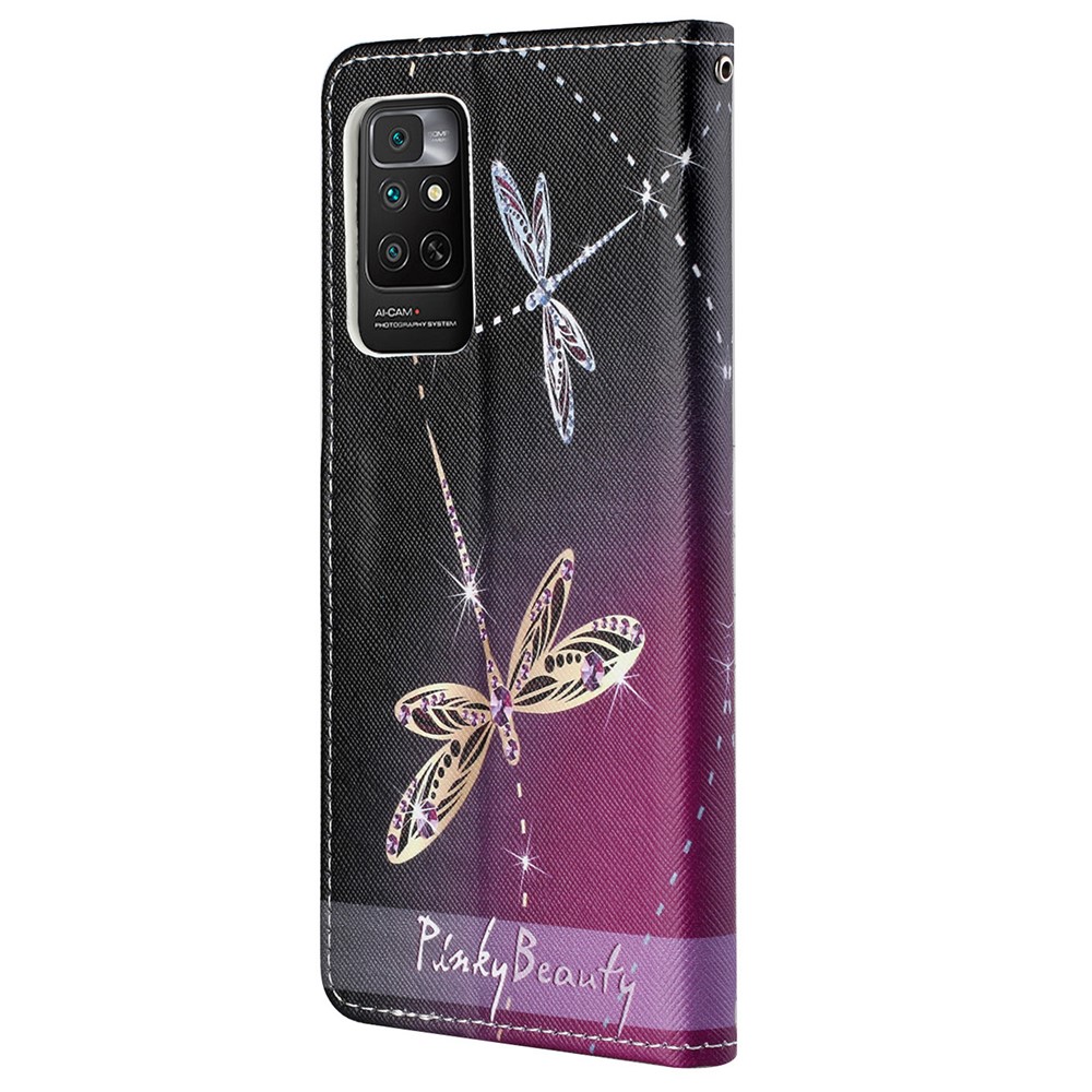 For Xiaomi Redmi Note 11 4G (Qualcomm) / Redmi Note 11S 4G PU Leather Pattern Printing Phone Cover Cross Texture Stand Wallet Magnetic Shockproof Case with Strap - Two Dragonflies-3