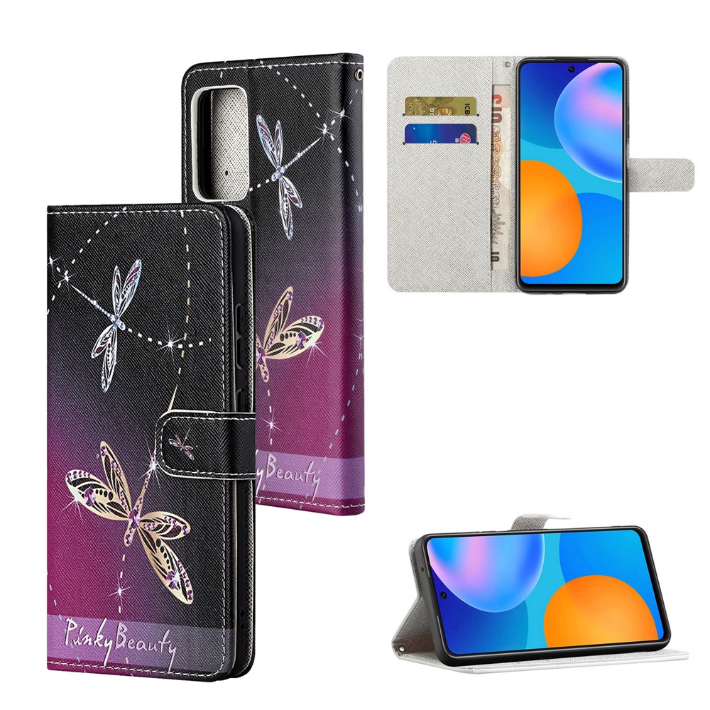 For Xiaomi Redmi Note 11 4G (Qualcomm) / Redmi Note 11S 4G PU Leather Pattern Printing Phone Cover Cross Texture Stand Wallet Magnetic Shockproof Case with Strap - Two Dragonflies-6