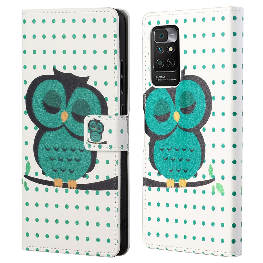 For Xiaomi Redmi Note 11S 4G / Redmi Note 11 4G (Qualcomm) Pattern Printing PU Leather Wallet Case Stand Feature Flip Cover - Green Owl-1