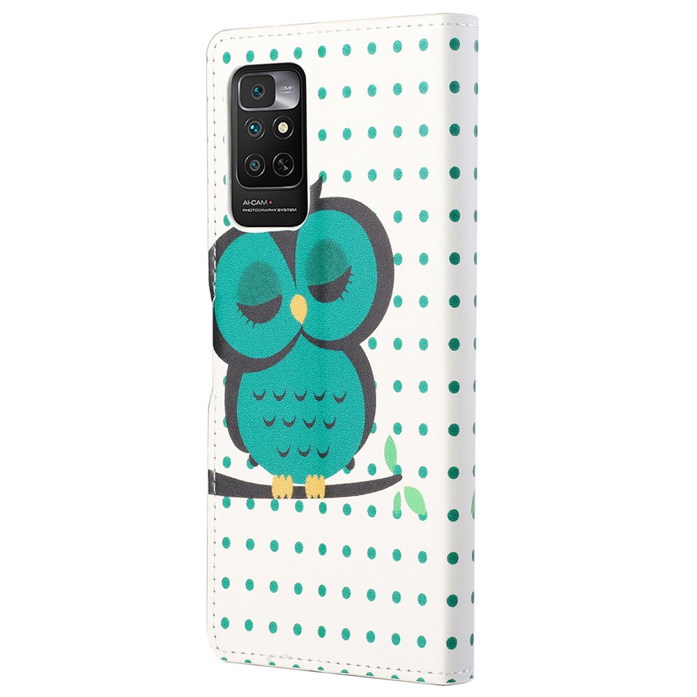 For Xiaomi Redmi Note 11S 4G / Redmi Note 11 4G (Qualcomm) Pattern Printing PU Leather Wallet Case Stand Feature Flip Cover - Green Owl-3