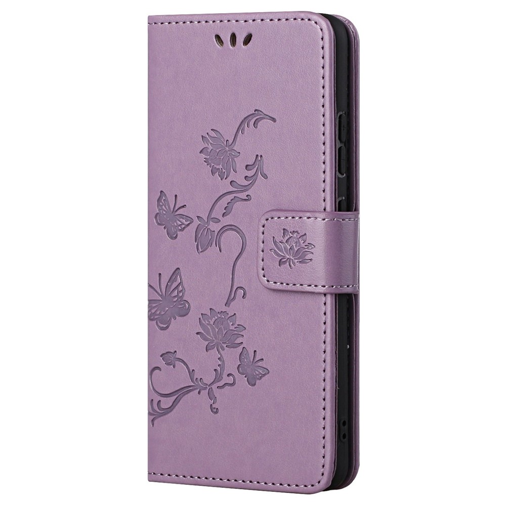 For Xiaomi Redmi Note 11 4G (Qualcomm) / Redmi Note 11S 4G Butterfly Flower Imprinted PU Leather Wallet Flip Case Stand Magnetic Closure Shockproof Phone Cover with Strap- Purple-2