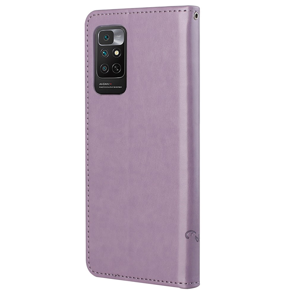 For Xiaomi Redmi Note 11 4G (Qualcomm) / Redmi Note 11S 4G Butterfly Flower Imprinted PU Leather Wallet Flip Case Stand Magnetic Closure Shockproof Phone Cover with Strap- Purple-3