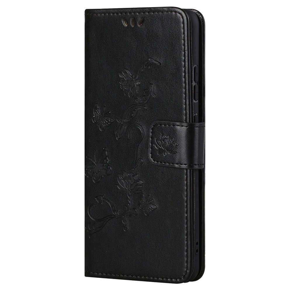 For Xiaomi Redmi Note 11 4G (Qualcomm) / Redmi Note 11S 4G Butterfly Flower Imprinted PU Leather Wallet Flip Case Stand Magnetic Closure Shockproof Phone Cover with Strap- Black-2