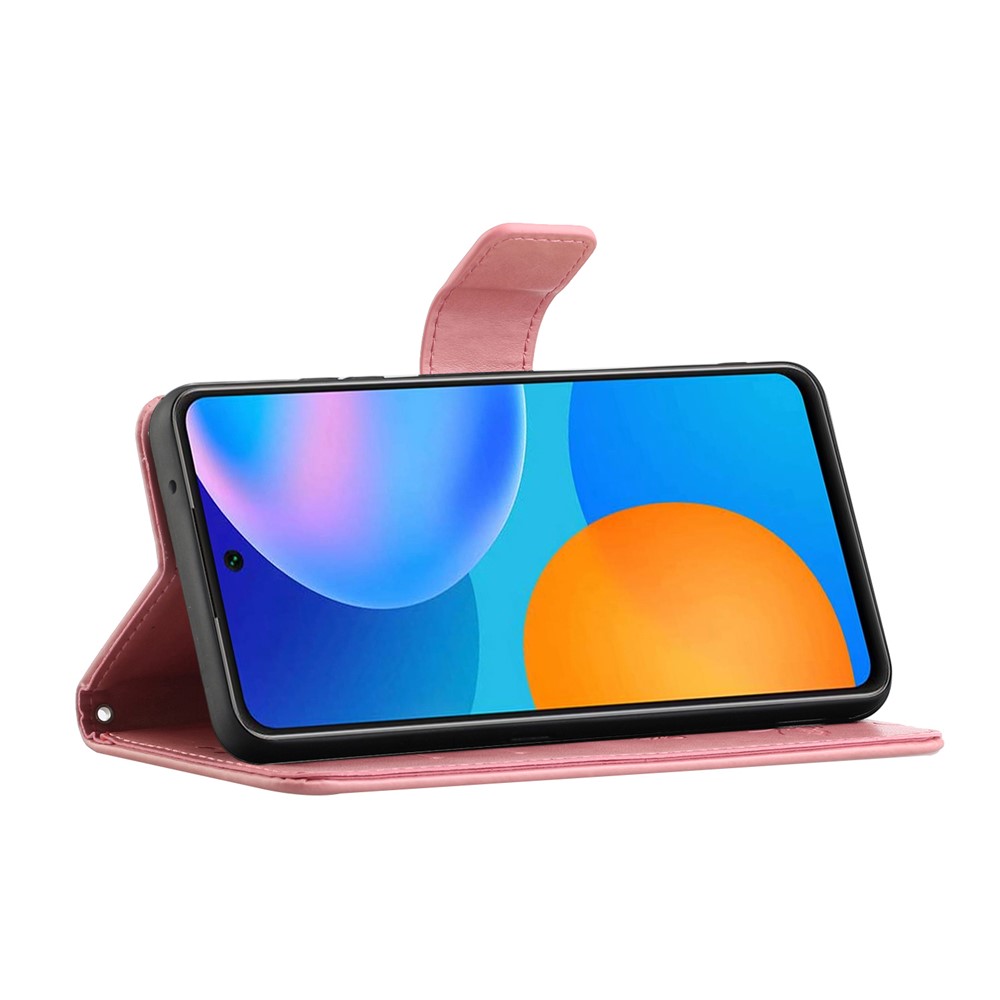 For Xiaomi Redmi Note 11 4G (Qualcomm) / Redmi Note 11S 4G Butterfly Flower Imprinted PU Leather Wallet Flip Case Stand Magnetic Closure Shockproof Phone Cover with Strap- Pink-5