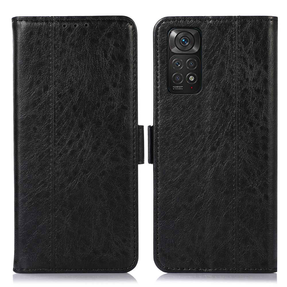 For Xiaomi Redmi Note 11S 4G / Redmi Note 11 4G (Qualcomm) PU Leather Folio Flip Protective Cover Crazy Horse Texture Wallet Stand Function Magnetic Phone Case - Black-1