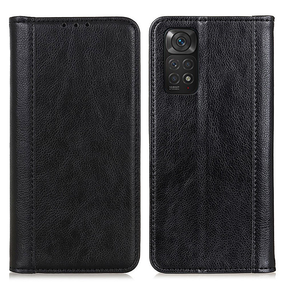 For Xiaomi Redmi Note 11S 4G / Redmi Note 11 4G (Qualcomm) Litchi Texture Split Leather Case Stand Hidden Magnetic Adsorption Shockproof Flip Wallet Cover - Black-1