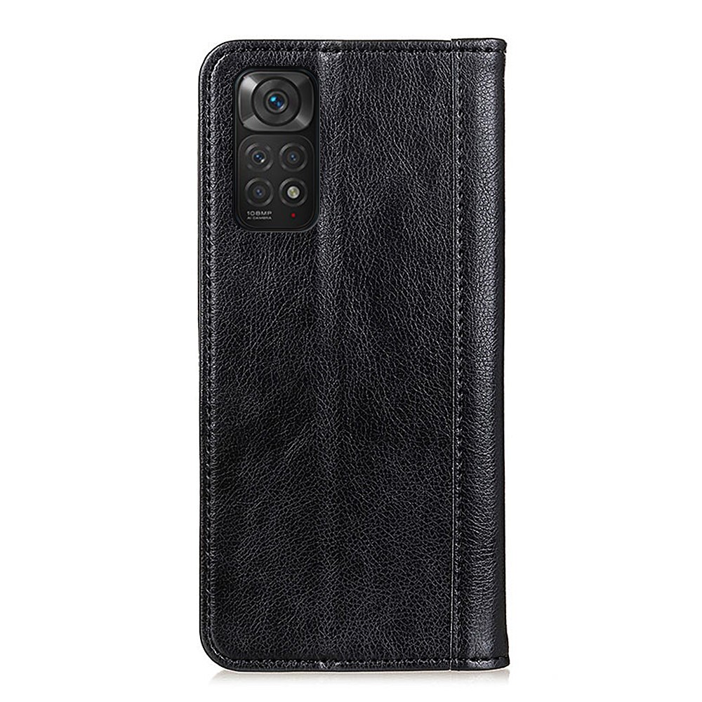 For Xiaomi Redmi Note 11S 4G / Redmi Note 11 4G (Qualcomm) Litchi Texture Split Leather Case Stand Hidden Magnetic Adsorption Shockproof Flip Wallet Cover - Black-3