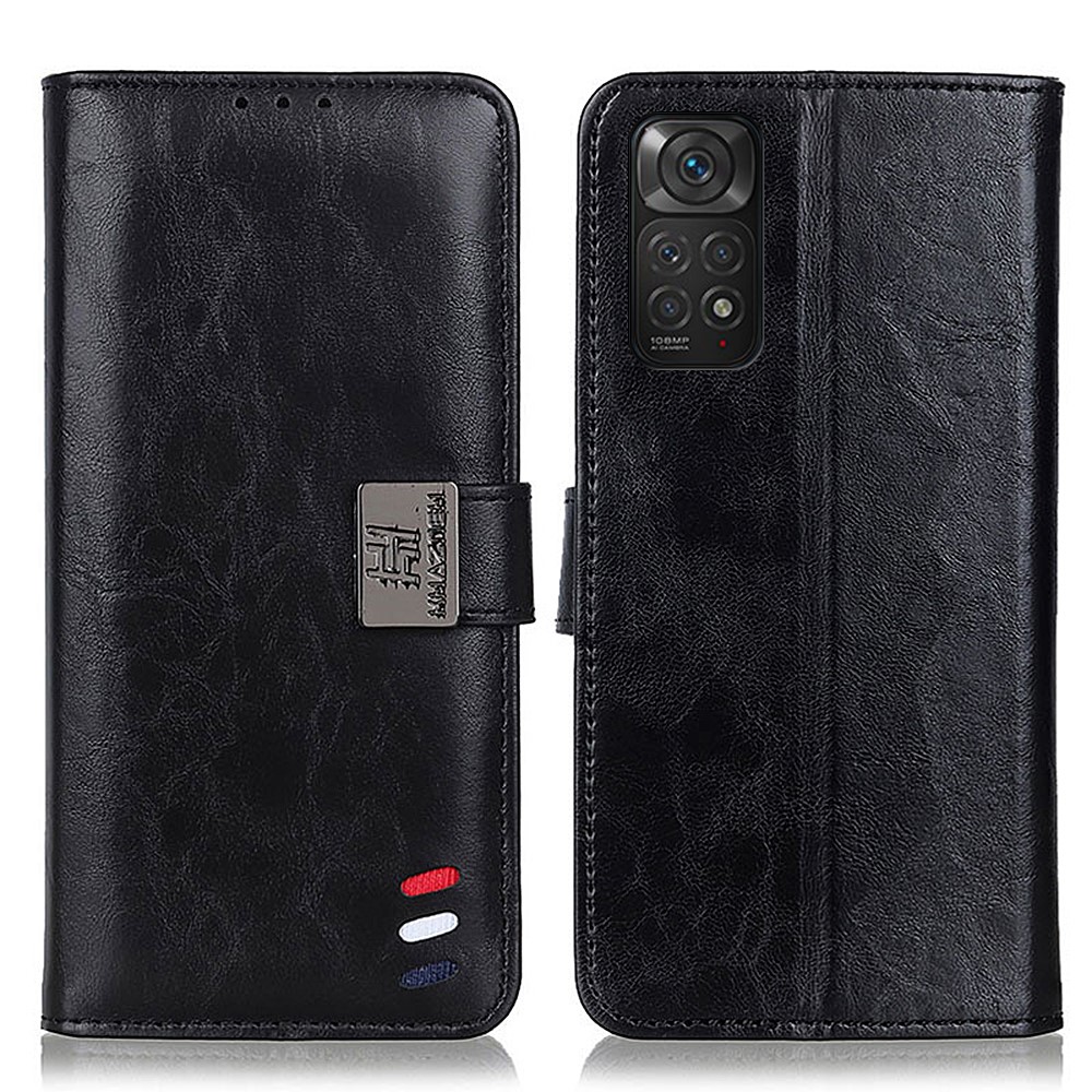 For Xiaomi Redmi Note 11S 4G / Redmi Note 11 4G (Qualcomm) Textured PU Leather Flip Cover Stand Wallet Shockproof Folding Case - Black-1