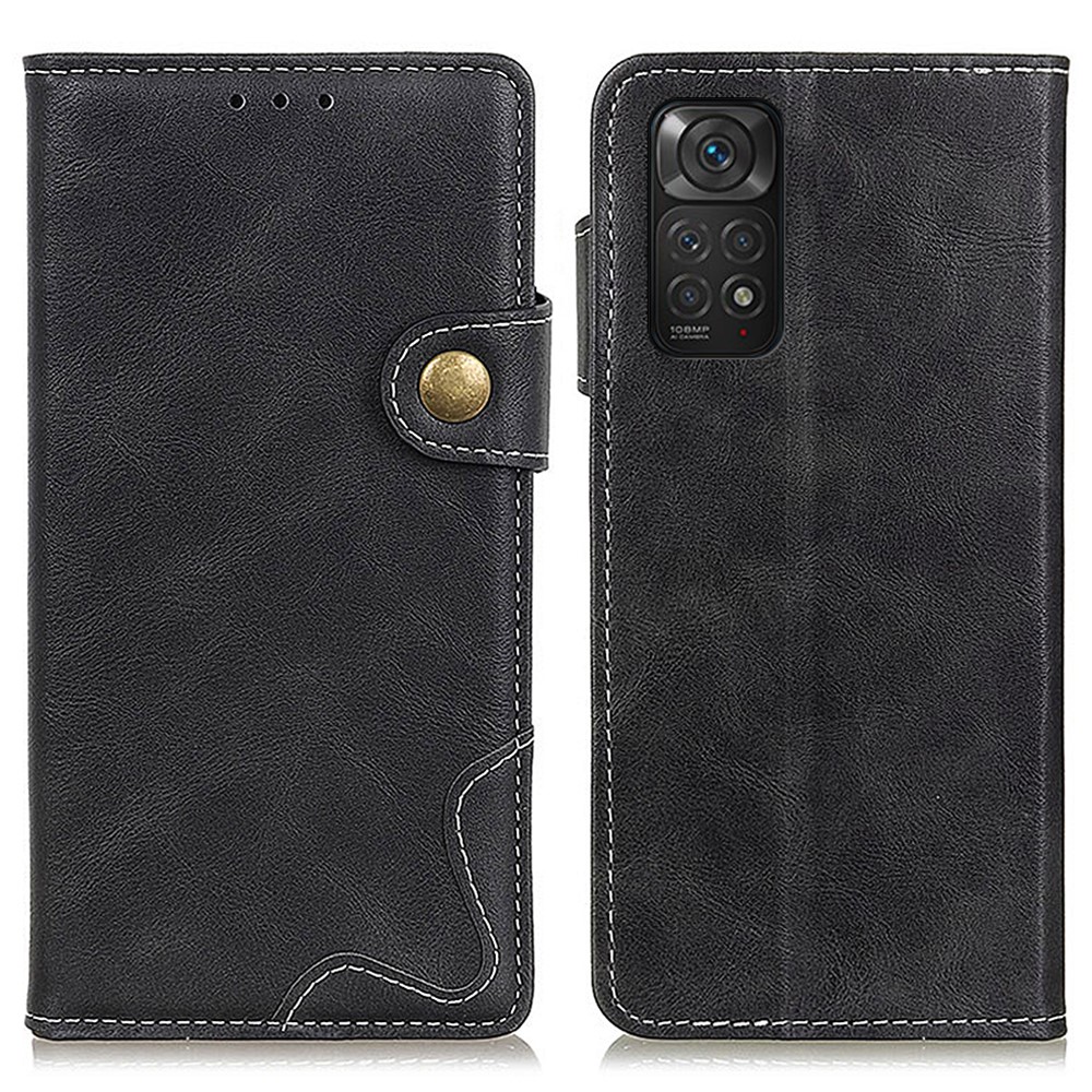 For Xiaomi Redmi Note 11S 4G / Redmi Note 11 4G (Qualcomm) S-shaped Textured Flip Wallet Stitching Case Stand Shockproof PU Leather Protective Phone Cover - Black-1