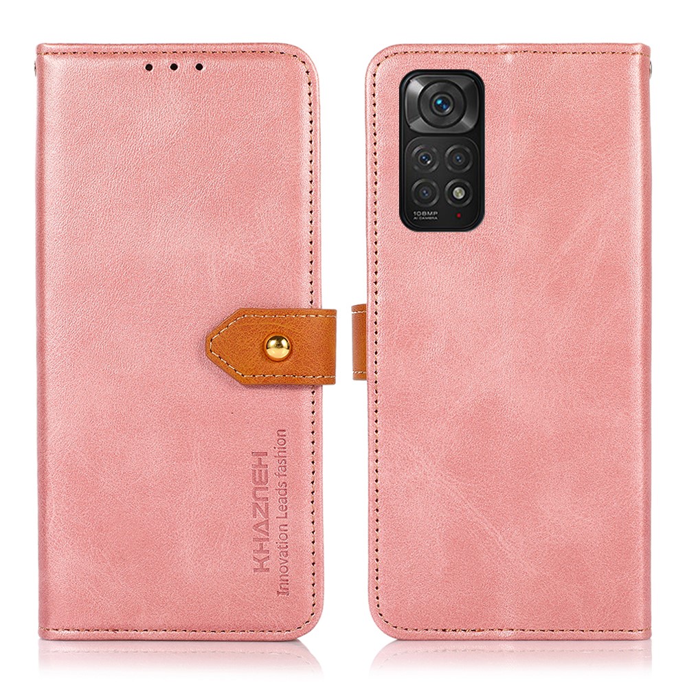 KHAZNEH for Xiaomi Redmi Note 11S 4G/Redmi Note 11 4G (Qualcomm) Dual-color Design Golden Magnetic Clasp Anti-drop PU Leather Stand Flip Cell Phone Case Cover with Wallet - Rose Gold-1
