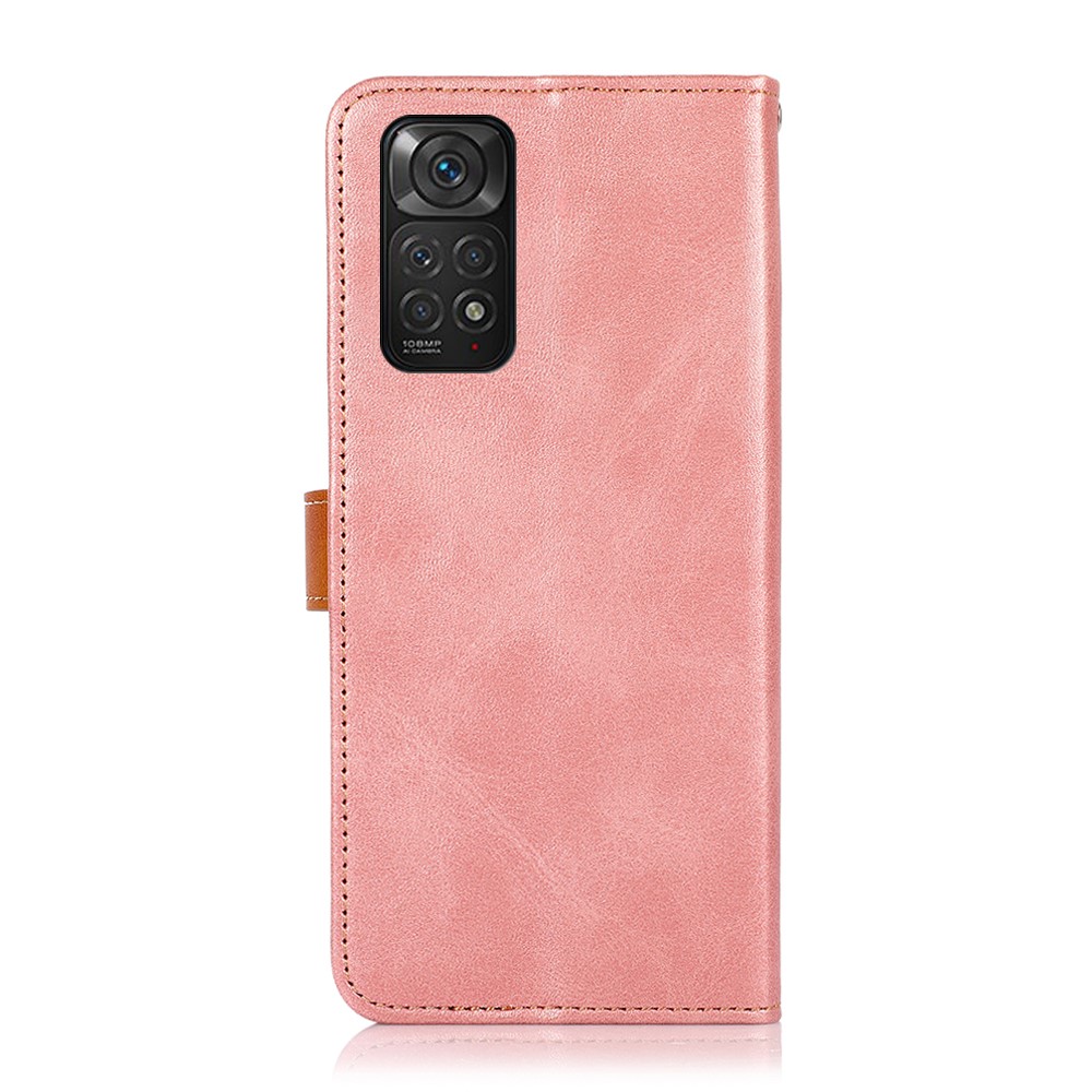 KHAZNEH for Xiaomi Redmi Note 11S 4G/Redmi Note 11 4G (Qualcomm) Dual-color Design Golden Magnetic Clasp Anti-drop PU Leather Stand Flip Cell Phone Case Cover with Wallet - Rose Gold-3