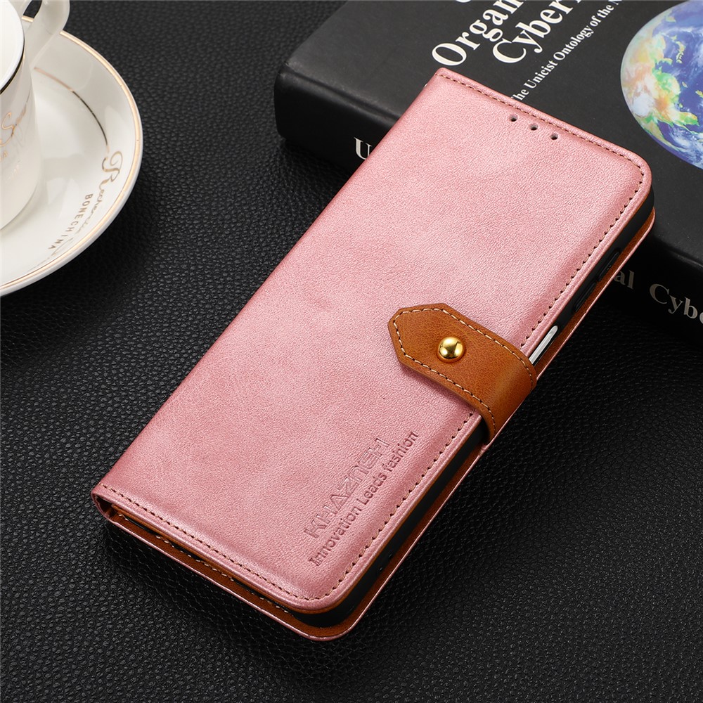 KHAZNEH for Xiaomi Redmi Note 11S 4G/Redmi Note 11 4G (Qualcomm) Dual-color Design Golden Magnetic Clasp Anti-drop PU Leather Stand Flip Cell Phone Case Cover with Wallet - Rose Gold-8
