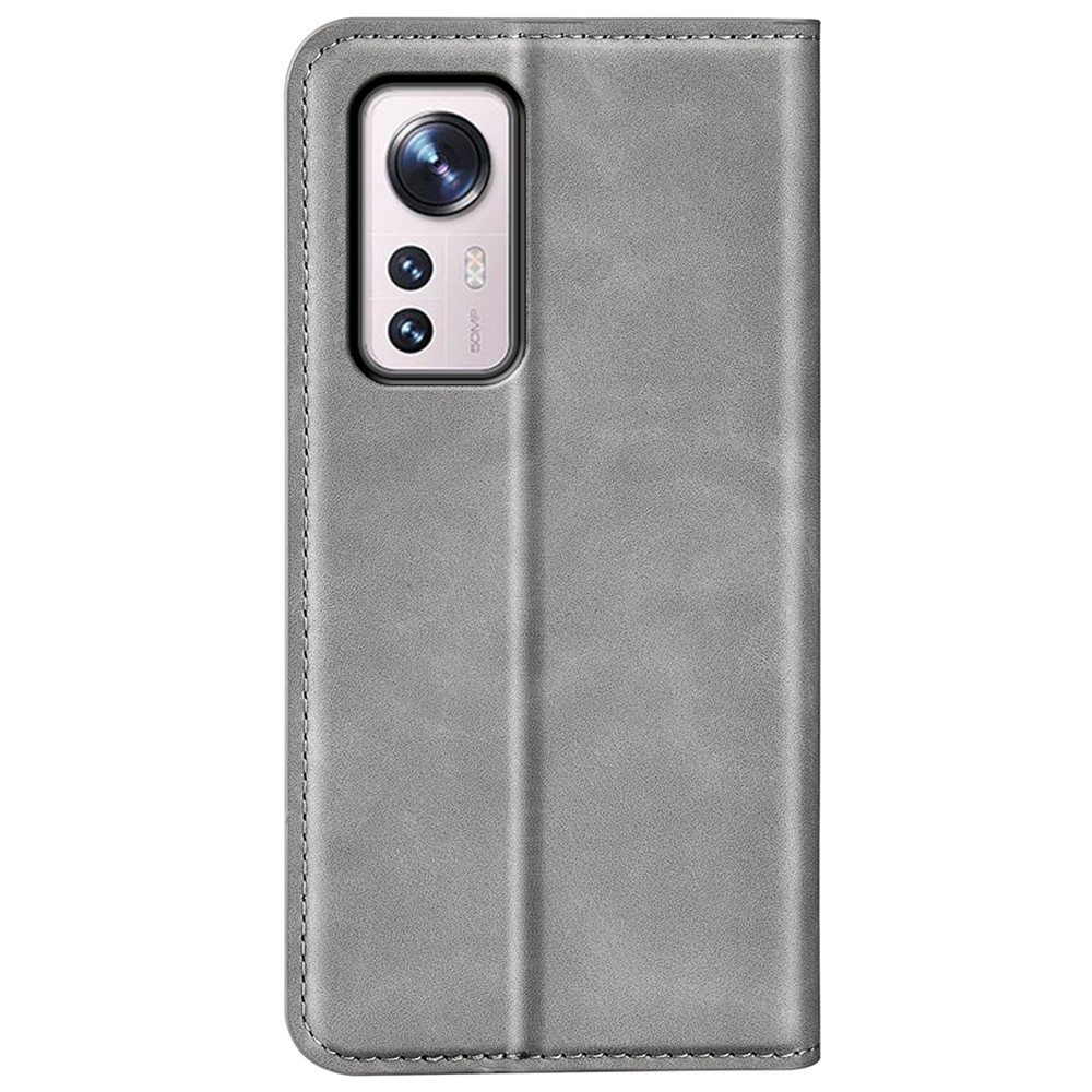 For Xiaomi 12/12X Skin Touch PU Leather Magnetic Adsorption Case Wallet Design Inner TPU Flip Stand Phone Cover - Grey-3
