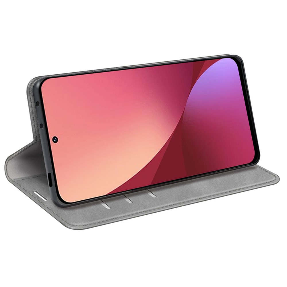 For Xiaomi 12/12X Skin Touch PU Leather Magnetic Adsorption Case Wallet Design Inner TPU Flip Stand Phone Cover - Grey-5