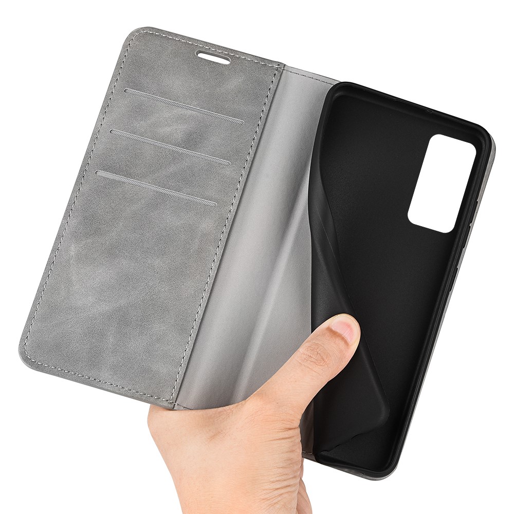 For Xiaomi 12/12X Skin Touch PU Leather Magnetic Adsorption Case Wallet Design Inner TPU Flip Stand Phone Cover - Grey-6
