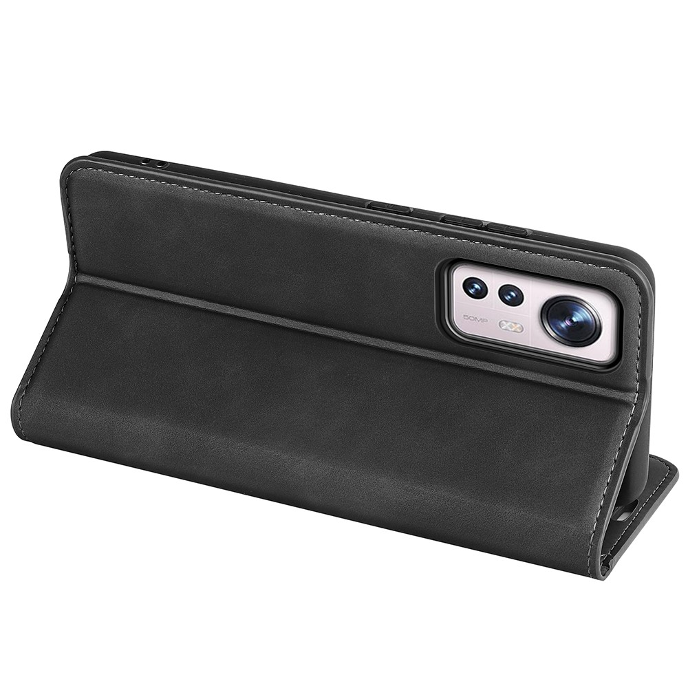 For Xiaomi 12/12X Skin Touch PU Leather Magnetic Adsorption Case Wallet Design Inner TPU Flip Stand Phone Cover - Grey-7