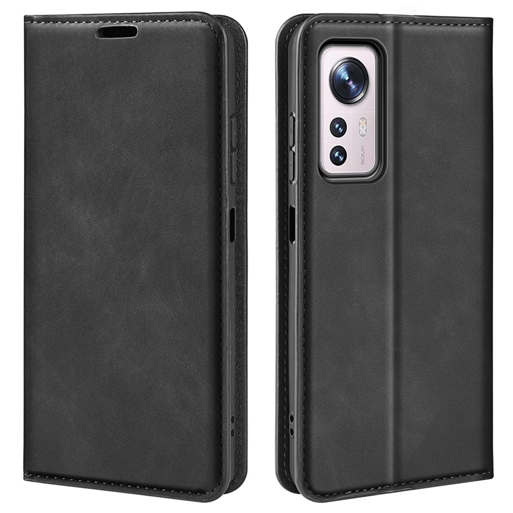 For Xiaomi 12 Pro Skin-touch Feeling PU Leather Wallet Stand Case Magnetic Auto Closing Phone Cover - Black-1