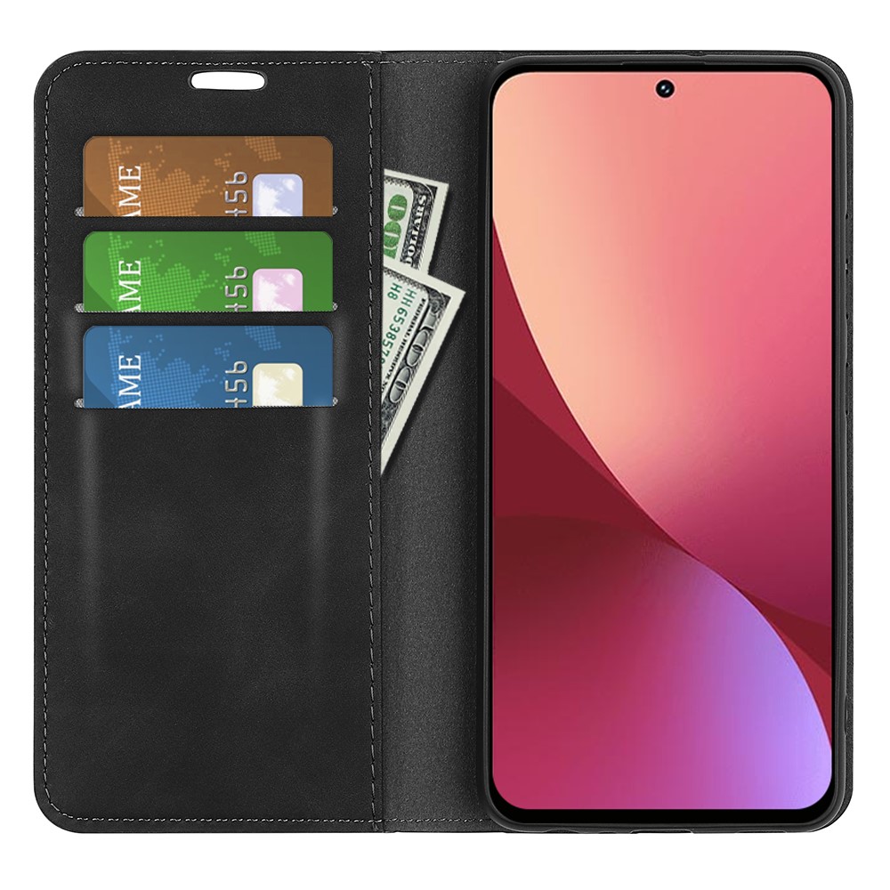 For Xiaomi 12 Pro Skin-touch Feeling PU Leather Wallet Stand Case Magnetic Auto Closing Phone Cover - Black-4