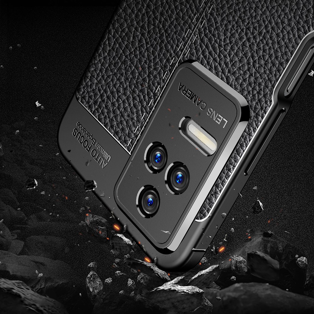 For Xiaomi Redmi K50 Phone Case Litchi Texture Anti-Fingerprint Flexible TPU Protective Cover - Black-4
